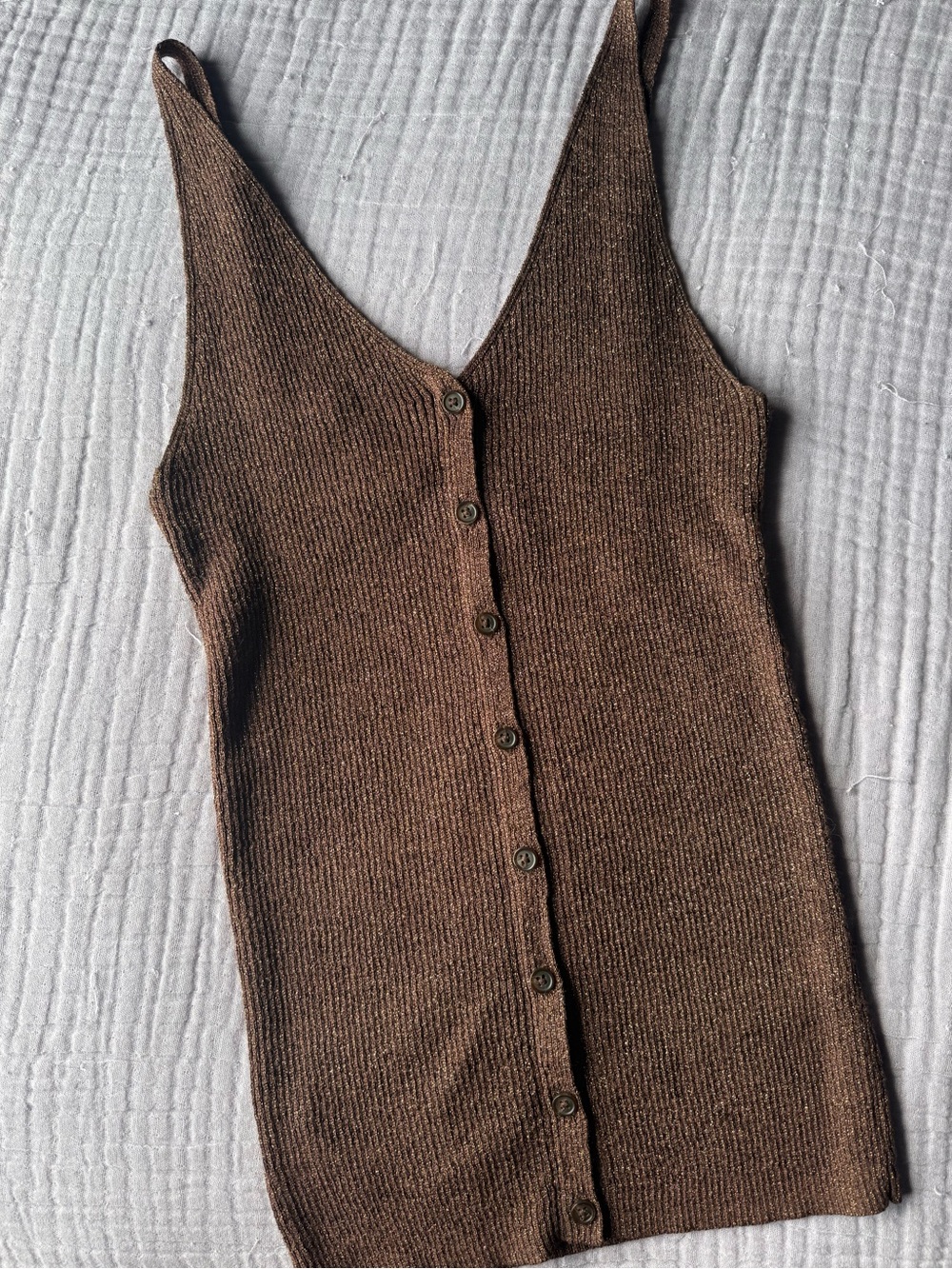 Lou & Grey Sparkly Chocolate Brown Ribbed Tank Top